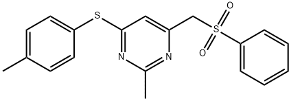 (2-METHYL-6-[(4-METHYLPHENYL)SULFANYL]-4-PYRIMIDINYL)METHYL PHENYL SULFONE Struktur