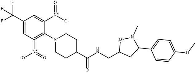 1-[2,6-DINITRO-4-(TRIFLUOROMETHYL)PHENYL]-N-([3-(4-METHOXYPHENYL)-2-METHYLTETRAHYDRO-5-ISOXAZOLYL]METHYL)-4-PIPERIDINECARBOXAMIDE Struktur