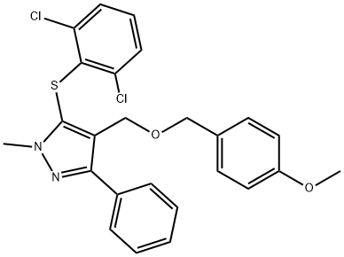 4-[((5-[(2,6-DICHLOROPHENYL)SULFANYL]-1-METHYL-3-PHENYL-1H-PYRAZOL-4-YL)METHOXY)METHYL]PHENYL METHYL ETHER Struktur