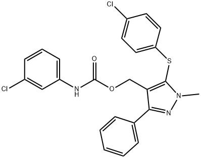 (5-[(4-CHLOROPHENYL)SULFANYL]-1-METHYL-3-PHENYL-1H-PYRAZOL-4-YL)METHYL N-(3-CHLOROPHENYL)CARBAMATE Struktur