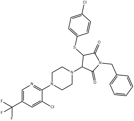 1-BENZYL-3-[(4-CHLOROPHENYL)SULFANYL]-4-(4-[3-CHLORO-5-(TRIFLUOROMETHYL)-2-PYRIDINYL]PIPERAZINO)DIHYDRO-1H-PYRROLE-2,5-DIONE Struktur