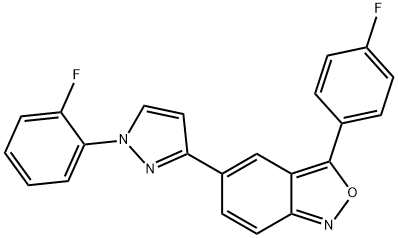 3-(4-FLUOROPHENYL)-5-[1-(2-FLUOROPHENYL)-1H-PYRAZOL-3-YL]-2,1-BENZISOXAZOLE Struktur