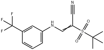 2-((TERT-BUTYL)SULFONYL)-3-((3-(TRIFLUOROMETHYL)PHENYL)AMINO)PROP-2-ENENITRILE Struktur