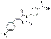 4-((5Z)-5-[4-(DIMETHYLAMINO)BENZYLIDENE]-4-OXO-2-THIOXO-1,3-THIAZOLIDIN-3-YL)BENZOIC ACID Struktur