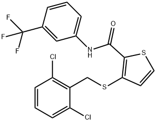 3-[(2,6-DICHLOROBENZYL)SULFANYL]-N-[3-(TRIFLUOROMETHYL)PHENYL]-2-THIOPHENECARBOXAMIDE Struktur