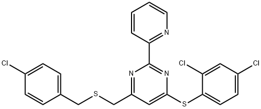 4-([(4-CHLOROBENZYL)SULFANYL]METHYL)-6-[(2,4-DICHLOROPHENYL)SULFANYL]-2-(2-PYRIDINYL)PYRIMIDINE Struktur