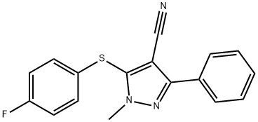 5-[(4-FLUOROPHENYL)SULFANYL]-1-METHYL-3-PHENYL-1H-PYRAZOLE-4-CARBONITRILE Struktur