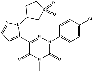 2-(4-CHLOROPHENYL)-6-[1-(1,1-DIOXOTETRAHYDRO-1H-1LAMBDA6-THIOPHEN-3-YL)-1H-PYRAZOL-5-YL]-4-METHYL-1,2,4-TRIAZINE-3,5(2H,4H)-DIONE Struktur