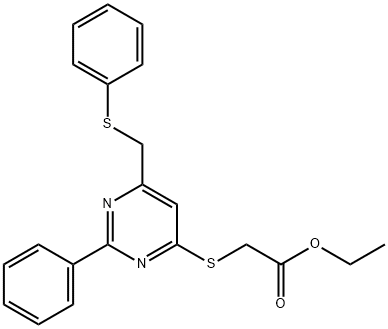 ETHYL 2-((2-PHENYL-6-[(PHENYLSULFANYL)METHYL]-4-PYRIMIDINYL)SULFANYL)ACETATE Struktur