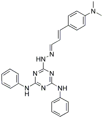 6-((E)-2-((E)-3-(4-(DIMETHYLAMINO)PHENYL)ALLYLIDENE)HYDRAZINYL)-N2,N4-DIPHENYL-1,3,5-TRIAZINE-2,4-DIAMINE Struktur