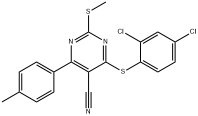 4-[(2,4-DICHLOROPHENYL)SULFANYL]-6-(4-METHYLPHENYL)-2-(METHYLSULFANYL)-5-PYRIMIDINECARBONITRILE Struktur