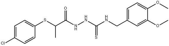 4-(3,4-DIMETHOXYBENZYL)-1-(2-(4-CHLOROPHENYLTHIO)PROPIONYL)THIOSEMICARBAZIDE Struktur