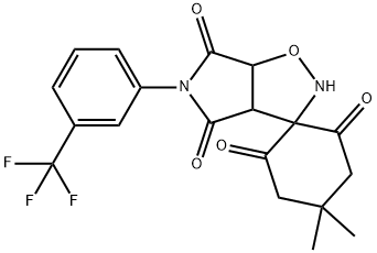 3,3-SPIRO-2-[5,5-DIMETHYLCYCLOHEXANE-1,3-DIONYL]-5-(3-TRIFLUOROMETHYLPHENYL)DIHYDRO-2H-PYRROLO[3,4-D]ISOXAZOLE-4,6-(3H,5H)-DIONE Struktur