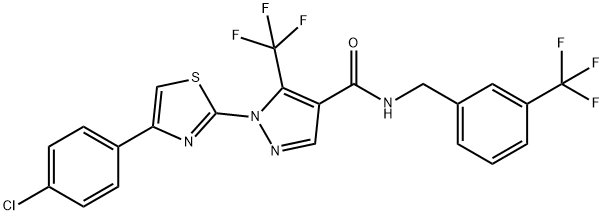 1-[4-(4-CHLOROPHENYL)-1,3-THIAZOL-2-YL]-5-(TRIFLUOROMETHYL)-N-[3-(TRIFLUOROMETHYL)BENZYL]-1H-PYRAZOLE-4-CARBOXAMIDE Struktur