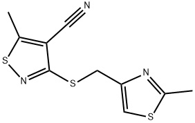 5-METHYL-3-([(2-METHYL-1,3-THIAZOL-4-YL)METHYL]SULFANYL)-4-ISOTHIAZOLECARBONITRILE Struktur