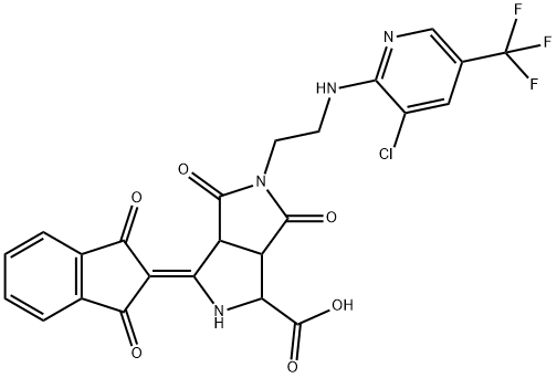 5-(2-([3-CHLORO-5-(TRIFLUOROMETHYL)-2-PYRIDINYL]AMINO)ETHYL)-3-(1,3-DIOXO-1,3-DIHYDRO-2H-INDEN-2-YLIDEN)-4,6-DIOXOOCTAHYDROPYRROLO[3,4-C]PYRROLE-1-CARBOXYLIC ACID Struktur