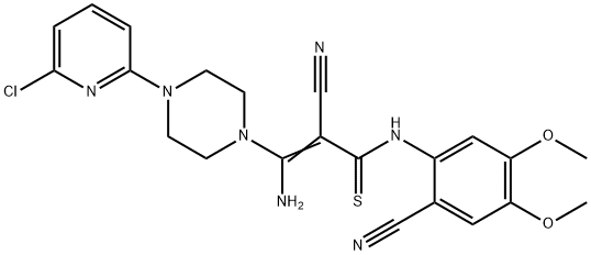 3-AMINO-3-[4-(6-CHLORO-2-PYRIDINYL)PIPERAZINO]-2-CYANO-N-(2-CYANO-4,5-DIMETHOXYPHENYL)-2-PROPENETHIOAMIDE Struktur