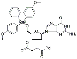 DIMETHOXYTRITYL DEOXY GUANOSINE-SUCCINYL-LONG CHAIN ALKYL AMINE-CONTROLLED PORE GLASS Struktur