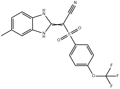 2-(5-METHYL(3-HYDROBENZIMIDAZOL-2-YLIDENE))-2-((4-(TRIFLUOROMETHOXY)PHENYL)SULFONYL)ETHANENITRILE Struktur