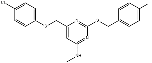 6-([(4-CHLOROPHENYL)SULFANYL]METHYL)-2-[(4-FLUOROBENZYL)SULFANYL]-N-METHYL-4-PYRIMIDINAMINE Struktur