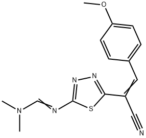 N'-(5-[1-CYANO-2-(4-METHOXYPHENYL)VINYL]-1,3,4-THIADIAZOL-2-YL)-N,N-DIMETHYLIMINOFORMAMIDE Struktur