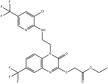 ETHYL 2-([4-(2-([3-CHLORO-5-(TRIFLUOROMETHYL)-2-PYRIDINYL]AMINO)ETHYL)-3-OXO-7-(TRIFLUOROMETHYL)-3,4-DIHYDRO-2-QUINOXALINYL]SULFANYL)ACETATE Struktur