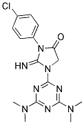 1-[4,6-BIS(DIMETHYLAMINO)-1,3,5-TRIAZIN-2-YL]-3-(4-CHLOROPHENYL)-2-IMINOIMIDAZOLIDIN-4-ONE Struktur