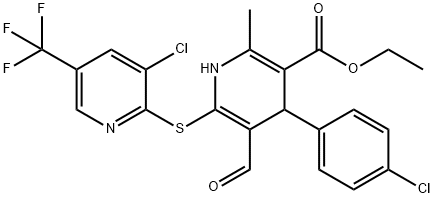 ETHYL 4-(4-CHLOROPHENYL)-6-([3-CHLORO-5-(TRIFLUOROMETHYL)-2-PYRIDINYL]SULFANYL)-5-FORMYL-2-METHYL-1,4-DIHYDRO-3-PYRIDINECARBOXYLATE Struktur