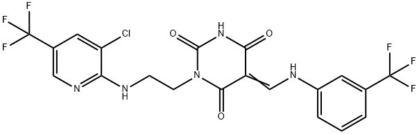 1-(2-([3-CHLORO-5-(TRIFLUOROMETHYL)-2-PYRIDINYL]AMINO)ETHYL)-5-([3-(TRIFLUOROMETHYL)ANILINO]METHYLENE)-2,4,6(1H,3H,5H)-PYRIMIDINETRIONE Struktur