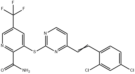 3-([4-(2,4-DICHLOROSTYRYL)-2-PYRIMIDINYL]SULFANYL)-5-(TRIFLUOROMETHYL)-2-PYRIDINECARBOXAMIDE Struktur