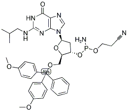 5'DIMETHOXYTRITYL DG(IBU) BETA-CYANOETHYL PHOSPHORAMIDITE Struktur