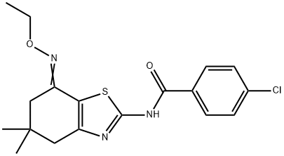 N-(7-(O-ETHYLOXIME)-5,5-DIMETHYL(4,5,6-TRIHYDROBENZOTHIAZOL-2-YL))(4-CHLOROPHENYL)FORMAMIDE Struktur