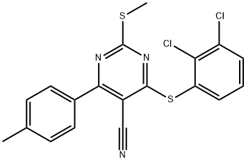 4-[(2,3-DICHLOROPHENYL)SULFANYL]-6-(4-METHYLPHENYL)-2-(METHYLSULFANYL)-5-PYRIMIDINECARBONITRILE Struktur