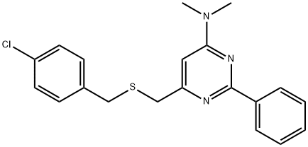 6-([(4-CHLOROBENZYL)SULFANYL]METHYL)-N,N-DIMETHYL-2-PHENYL-4-PYRIMIDINAMINE Struktur