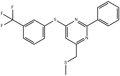 4-[(METHYLSULFANYL)METHYL]-2-PHENYL-6-([3-(TRIFLUOROMETHYL)PHENYL]SULFANYL)PYRIMIDINE Struktur