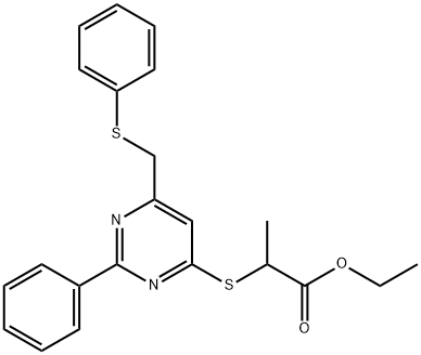 ETHYL 2-((2-PHENYL-6-[(PHENYLSULFANYL)METHYL]-4-PYRIMIDINYL)SULFANYL)PROPANOATE Struktur