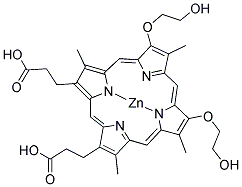 8,13-BIS(1,2 DIHYDROXYETHYL)-3,7,12,17-TETRAMETHYL-21H,23H-PORPHINE-2,18-DIPROPIONIC ACID ZINC(II) Struktur