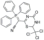 (4-OXO-2-(TRICHLOROMETHYL)-3,4-DIHYDRO-2H-1,3,5-THIADIAZIN-6-YL)(TRIPHENYL-LAMBDA5-PHOSPHANYL)ACETONITRILE Struktur