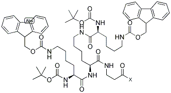 BOC-LYS(FMOC)-LYS[BOC-LYS(FMOC)]-B-ALA-O-PAM RESIN Struktur