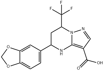 5-BENZO[1,3]DIOXOL-5-YL-7-TRIFLUOROMETHYL-4,5,6,7-TETRAHYDRO-PYRAZOLO[1,5-A]PYRIMIDINE-3-CARBOXYLIC ACID Struktur