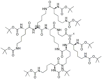 BOC-LYS(BOC)-LYS[BOC-LYS(BOC)]-LYS[BOC-LYS(BOC)-LYS[BOC-LYS(BOC)]]-BETA-ALA-O-PAM RESIN Struktur