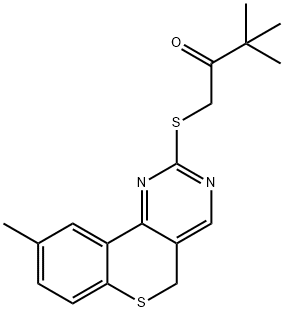 3,3-DIMETHYL-1-[(9-METHYL-5H-THIOCHROMENO[4,3-D]PYRIMIDIN-2-YL)SULFANYL]-2-BUTANONE Struktur