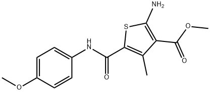 2-AMINO-5-(4-METHOXY-PHENYLCARBAMOYL)-4-METHYL-THIOPHENE-3-CARBOXYLIC ACID METHYL ESTER Struktur