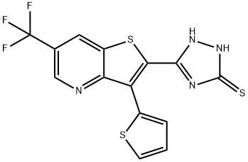 5-[3-(2-THIENYL)-6-(TRIFLUOROMETHYL)THIENO[3,2-B]PYRIDIN-2-YL]-4H-1,2,4-TRIAZOL-3-YLHYDROSULFIDE Struktur