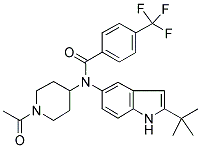 N-(1-ACETYLPIPERIDIN-4-YL)-N-(2-TERT-BUTYL-(1H)-INDOL-5-YL)-4-(TRIFLUOROMETHYL)BENZAMIDE Struktur