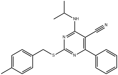 4-(ISOPROPYLAMINO)-2-[(4-METHYLBENZYL)SULFANYL]-6-PHENYL-5-PYRIMIDINECARBONITRILE Struktur