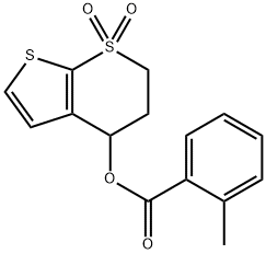 1,1-DIOXO-1,2,3,4-TETRAHYDRO-1LAMBDA6-THIENO[2,3-B]THIOPYRAN-4-YL 2-METHYLBENZENECARBOXYLATE Struktur