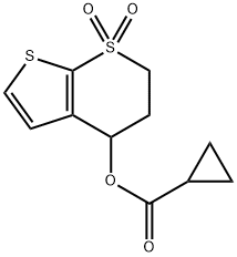 1,1-DIOXO-1,2,3,4-TETRAHYDRO-1LAMBDA6-THIENO[2,3-B]THIOPYRAN-4-YL CYCLOPROPANECARBOXYLATE Struktur