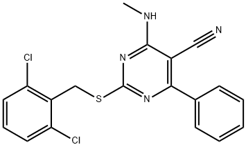 2-[(2,6-DICHLOROBENZYL)SULFANYL]-4-(METHYLAMINO)-6-PHENYL-5-PYRIMIDINECARBONITRILE Struktur