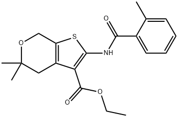 ETHYL 5,5-DIMETHYL-2-[(2-METHYLBENZOYL)AMINO]-4,7-DIHYDRO-5H-THIENO[2,3-C]PYRAN-3-CARBOXYLATE Struktur